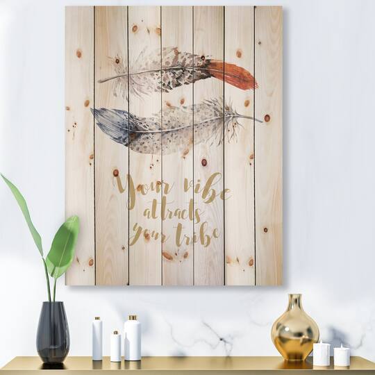 Designart - Two Feathers Your VIbe Attracts Your Tribe